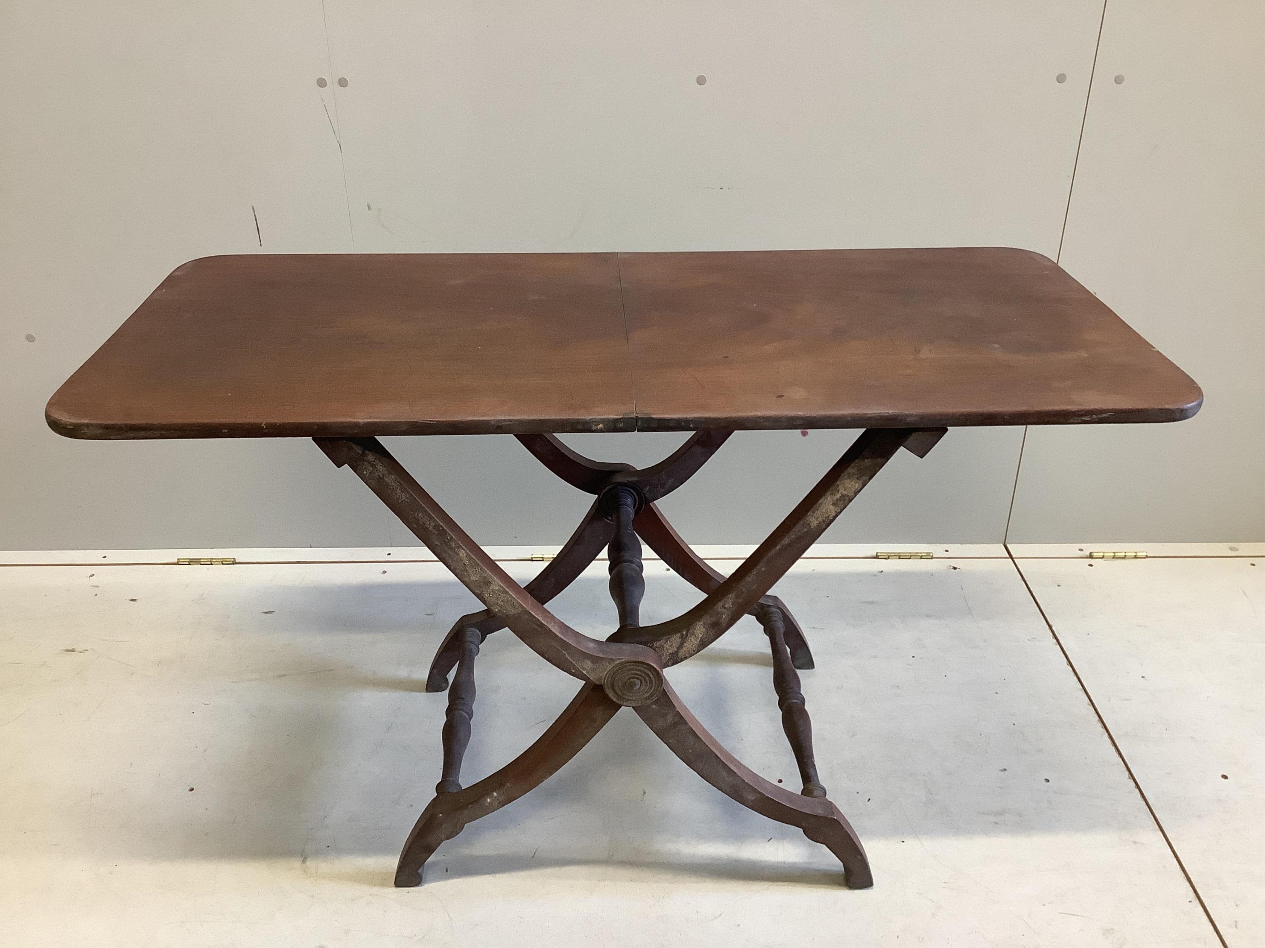 A Victorian rectangular mahogany coaching table, width 120cm, depth 55cm, height 74cm. Condition - fair